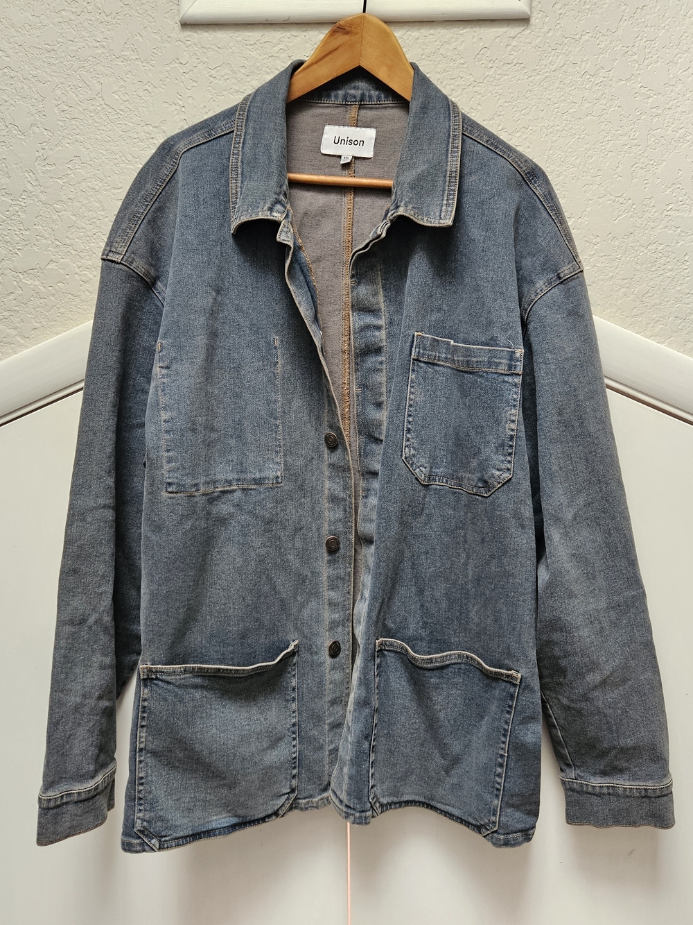 Men's Light Wash Denim Chore Jacket in Blue